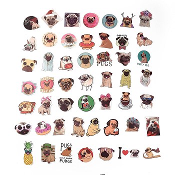50Pcs 50 Styles Paper Pug Dog Cartoon Stickers Sets, Adhesive Decals for DIY Scrapbooking, Photo Album Decoration, Dog Pattern, 39~79x34~70x0.2mm, 1pc/style
