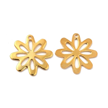 201 Stainless Steel Pendants, Flower Charm, Real 24K Gold Plated, 16x0.5mm, Hole: 1.2mm