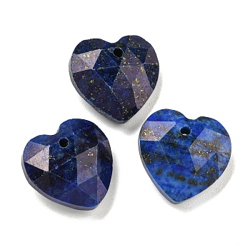 Dyed Natural Lapis Lazuli Faceted Heart Charms, 13x13x6mm, Hole: 1mm