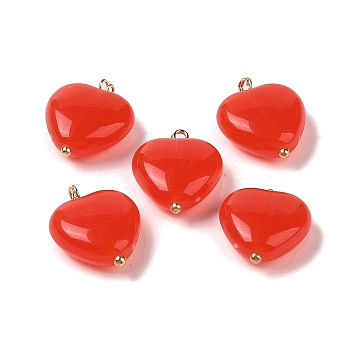 Acrylic Pendants, Imitation Gemstone, with Brass Loops, Heart, Red, 19.5x15.5x7mm, Hole: 2mm