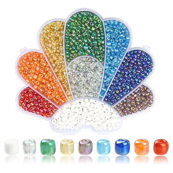 1730Pcs 9 Style 6/0 Round Glass Seed Beads, Transparent Colours Rainbow & Opaque Colours, Mixed Color, 4mm, Hole: 1.5mm