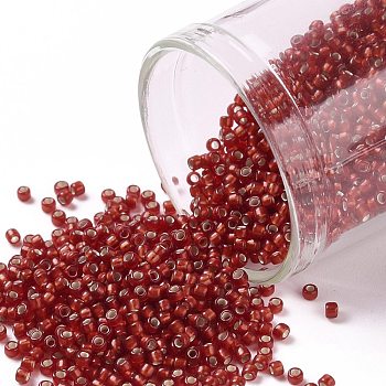 TOHO Round Seed Beads, Japanese Seed Beads, (25CF) Silver Lined Frost Ruby, 15/0, 1.5mm, Hole: 0.7mm, about 3000pcs/bottle, 10g/bottle