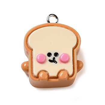 Opaque Resin Imitation Food Pendants, with Platinum Plated Iron Loops, Bread, 24.5x20x10.5mm, Hole: 2mm