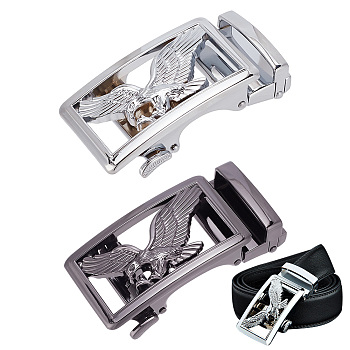 2Pcs 2 Colors Alloy DIY Adjustable Automatic Buckle, for Men's Belt Head Accessories, Rectangle with Eagle Pattern, Gunmetal & Platinum, 40.5x82x18mm, Hole: 5x36mm, 1pc/color