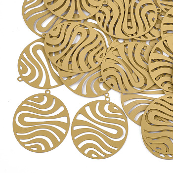 430 Stainless Steel Filigree Pendants, Spray Painted, Etched Metal Embellishments, Oval, Goldenrod, 30x25x0.3mm, Hole: 1.2mm