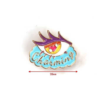 Evil Eye Alloy Enamel Brooch, Lucky Eye Enamel Pins, Light Gold, Light Sky Blue, 28mm