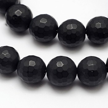 Natural Black Onyx Beads Strands, Faceted Round, Dyed & Heated, Frosted, 10mm, Hole: 1mm, about 39pcs/strand, 14.7 inch