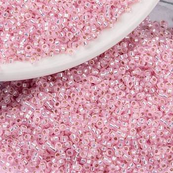 MIYUKI Round Rocailles Beads, Japanese Seed Beads, 15/0, (RR643) Dyed Pink Silverlined Alabaster, 1.5mm, Hole: 0.7mm, about 5555pcs/10g