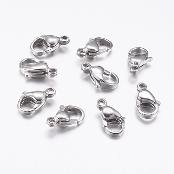 316 Surgical Stainless Steel Lobster Claw Clasps, Parrot Trigger Clasps, Manual Polishing, Stainless Steel Color, 12x6.2mm, Hole: 1mm, Inner Size: 4.5mm
