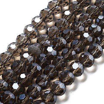 Electroplate Transparent Glass Beads Strands, Faceted, Round, Pearl Luster Plated, Olive, 8mm, Hole: 1mm, about 66~69pcs/strand, 19.29~19.57 inch(49~49.7cm)