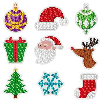 Christmas Theme DIY Diamond Painting Stickers Kits For Kids, with Rhinestones and Diamond Painting Tools, Bells & Christmas Hat & Gifts & Santa Claus & Elk & Christmas Tree & Snowflakes & Socks, Mixed Color, 23x8x2.4cm