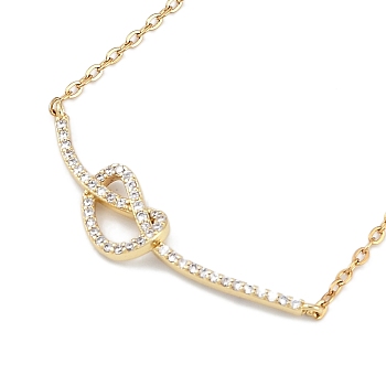 Rack Plating Brass Micro Pave Clear Cubic Zirconia Heart Pendant Cable Chain Necklaces, Cadmium Free & Lead Free, Long-Lasting Plated, Real 18K Gold Plated, 17.32 inch(44cm)