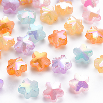 Imitation Jelly Acrylic Beads, AB Color Plated, Flower, Mixed Color, 11x12x7.5mm, Hole: 2.5mm, about 890pcs/500g