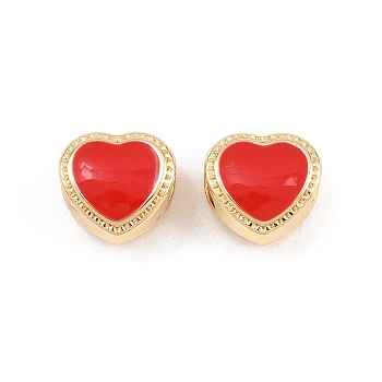 Alloy Enamel European Beads, Large Hole Beads, Rack Plating, Heart, Golden, Red, 10.5x10.5x7.5mm, Hole: 4.5mm
