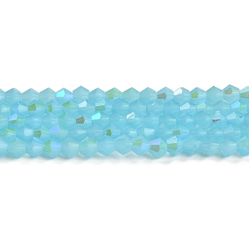 Imitation Jade Electroplate Glass Beads Strands, AB Color Plated, Faceted, Bicone, Deep Sky Blue, 4x4mm, Hole: 0.8mm, about 82~85pcs/strand, 12.01~12.2 inch(30.5~31cm)