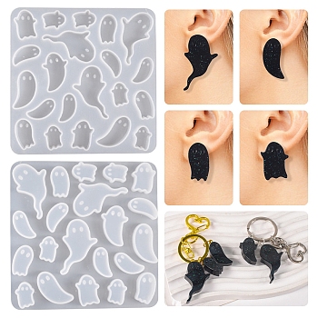 Ghost Pendant Earrings Keychain Halloween Series Pendant Silicone Mold, White, 101x101x8mm