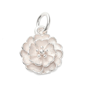 925 Sterling Silver Lotus Flower Charms, with Jump Rings and 925 Stamp, Silver, 14.5x9.5x3mm, Hole: 2.5mm