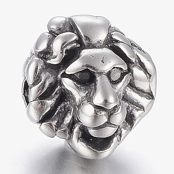 316 Surgical Stainless Steel Beads, Lion, Antique Silver, 10x9x9mm, Hole: 2mm