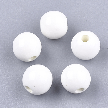 Handmade Porcelain Beads, Bright Glazed Porcelain, Round, White, 8~8.5x7.5~8mm, Hole: 1.5~2mm