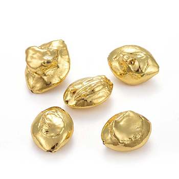 Natural Baroque Pearl Cultured Freshwater Pearl Beads, Covered with Brass, Golden Plated, 26~32x21~23x11~22mm, Hole: 0.8mm
