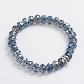 Electroplate Glass Beads Stretch Bracelets, with Antique Silver Alloy Findings, Blue, 60mm