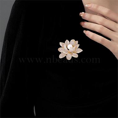 Golden Lotus Flower Brooch Clear Zircon Brooch Pin White Beads Brooches Badge Jewelry for Jackets Backpack Corsage Lapel Scarf Clothing Accessories(JBR104A)-6