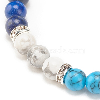 Natural Lapis Lazuli(Dyed) & Gemstone Round Beaded Bracelet for Women(BJEW-JB08336-02)-5