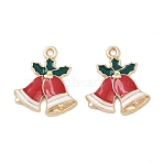 Christmas Alloy Enamel Pendants, Light Gold, Bell, 21x19x2.5mm, Hole: 1.6mm(X-FIND-I067-02KCG-04B)