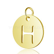 304 Stainless Steel Charms, Flat Round with Letter, Golden, Letter.H, 12x1mm, Hole: 2.5mm(STAS-S105-T514G-H)