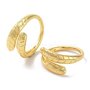 Brass Open Cuff Rings for Women, Feather, Real 18K Gold Plated, Inner Diameter: 18mm(RJEW-E292-21G)