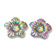 304 Stainless Steel Bead Caps, 5-Petal Flower, Rainbow Color, 21x20x3.5mm, Hole: 1.6mm(STAS-P363-06MC)