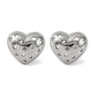 304 Stainless Steel Hollow Heart Stud Earrings, Silver, 15.5x18mm(EJEW-D281-01S)