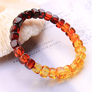 Cube Natural Amber Stretch Bracelets for Women, Wide: 0.75~0.8cm, Inner Diameter: 2 inch(5cm)(FIND-PW0021-01A)