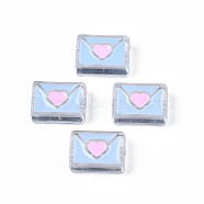 Transparent Acrylic Beads, with Enamel, Envelope, Light Sky Blue, 22x16x9mm, Hole: 3mm(ACRC-S039-11A)