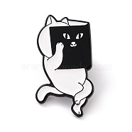 Cat with Book Enamel Pin, Animal Alloy Enamel Brooch for Backpack Clothes, Electrophoresis Black, White, 29x17x9.5mm, Pin: 1mm(JEWB-O008-G02)