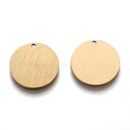 Ion Plating(IP) 304 Stainless Steel Pendants, Stamping Blank Tag, Laser Cut, Double Side Drawbench Effect, Flat Round, Golden, 15x1mm, Hole: 1.2mm(STAS-O133-06C-G)