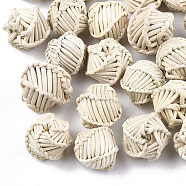 Handmade Reed Cane/Rattan Woven Beads, For Making Straw Earrings and Necklaces, No Hole/Undrilled, Twist Round, Antique White, 19~23x18~22x18~22mm(X-WOVE-T006-044)