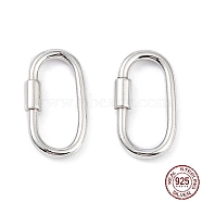 Rhodium Plated 925 Sterling Silver Locking Carabiner Claps, Oval, Platinum, 15x8.5x1.5mm(STER-K173-20P)