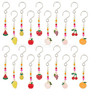 Alloy Enamel Fruit Pendant Decorations, with Glass Beads and Stainless Steel S-Hook Clasps, Watermelon Slice/Mango/Orange, Mixed Color, 69~74mm, 10 style, 2pcs/style, 20pcs/box(HJEW-AB00279)