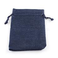 Polyester Imitation Burlap Packing Pouches Drawstring Bags, for Christmas, Wedding Party and DIY Craft Packing, Midnight Blue, 9x7cm(ABAG-R005-9x7-12)