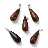 Natural Mahogany Obsidian Pendants, with Platinum Brass Findings, Teardrop, 26.5~29x10mm, Hole: 2.5~3.5x4~6mm(G-F707-22)
