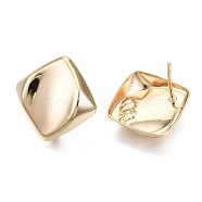 Brass Stud Earring Findings, Nickel Free, Rhombus, Real 18K Gold Plated, 17x17mm, Hole: 2mm, Pin: 0.7mm, Side Length: 14mm(KK-T056-22G-NF)