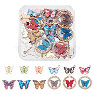 SUPERFINDINGS 48Pcs 12 Color Alloy Butterfly Pendants, with Rhinestone, Glitter Powder and Printed Enamel, Mixed Color, 13~24.5x13~20x2~3.5mm, Hole: 1.6~2mm, 4Pcs/Color, 12 Color, 48PCS(PALLOY-FH0001-76)