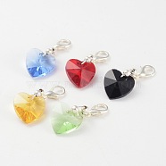 Heart Glass Pendants with Silver Color Plated Brass Lobster Claw Clasps, Mixed Color, 31mm(HJEW-JM00176)