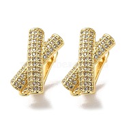 Criss Cross Shape Rack Plating Brass Micro Pave Cubic Zirconia Hoop Earrings Finding, Latch Back with Loops, Cadmium Free & Lead Free, Golden, 19 Gauge, 16.9x8.8x12mm, Hole: 1mm, Pin: 0.9mm(KK-E084-41G)