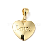 Rack Plating Brass Pendants, Cadmium Free & Nickel Free & Lead Free, Heart with Word Love, Real 18K Gold Plated, 17.5x17x2mm, Hole: 5x3.3mm(KK-H431-31G)
