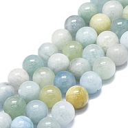 Natural Aquamarine Beads Strands, Round, 10~11mm, Hole: 1mm, about 37~39pcs/strand,5.35''~15.75''(39~40cm)(G-K245-A15-05)