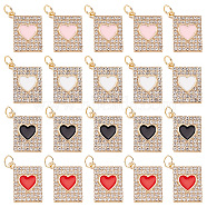 20Pcs 4 Colors Alloy with Rhinestone Pendants, with Enamel and Jump Ring, Rectangle with Heart Charms, Mixed Color, 24x21x2mm, Hole: 4mm, 5Pcs/color(PALLOY-AB00097)
