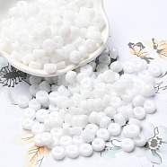 Opaque Colours Glass Seed Beads, Column, White, 6x3mm, Hole: 1.4mm, about 2027pcs/pound(SEED-E001-P3x6mm-05)