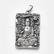 Tibetan Style Alloy Big Pendants, Rectangle with Buddha, Antique Silver, 53x32x5mm, Hole: 8.5x3.5mm(PALLOY-S178-12)
